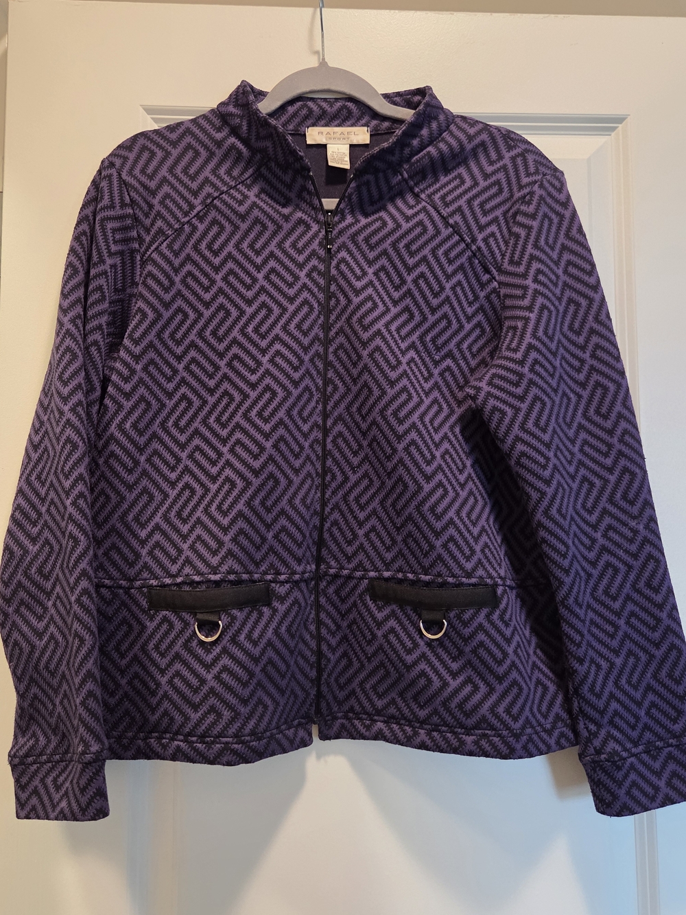 Rafael Sport Purple Black Geometric Zip Jacket Size Large
